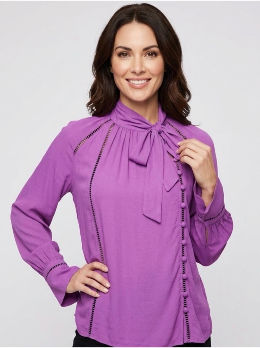 Free People | Vibrant Purple Neck Tie Side Button Blouse | Sz M
